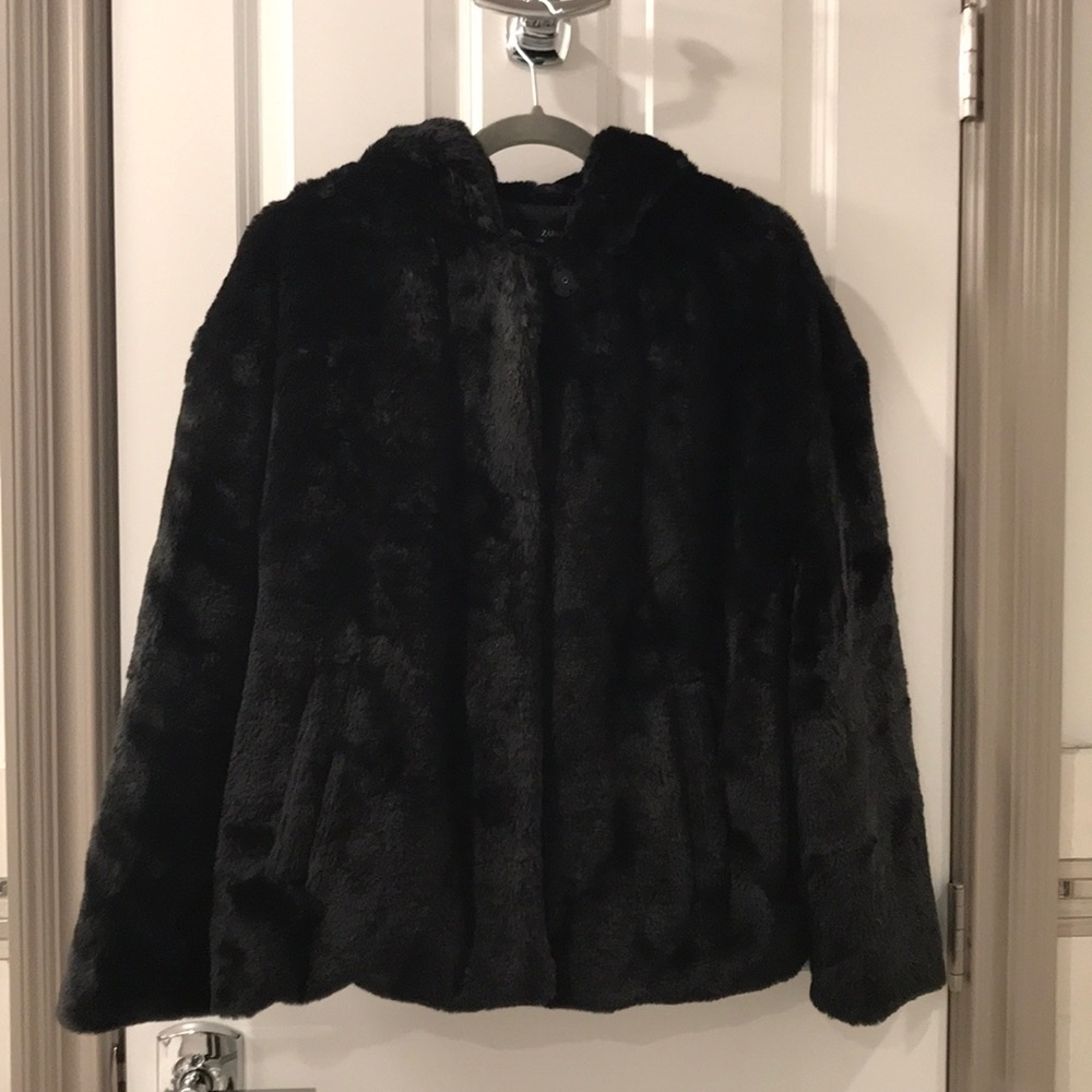 Zara, brand new fur short jacket with hood.